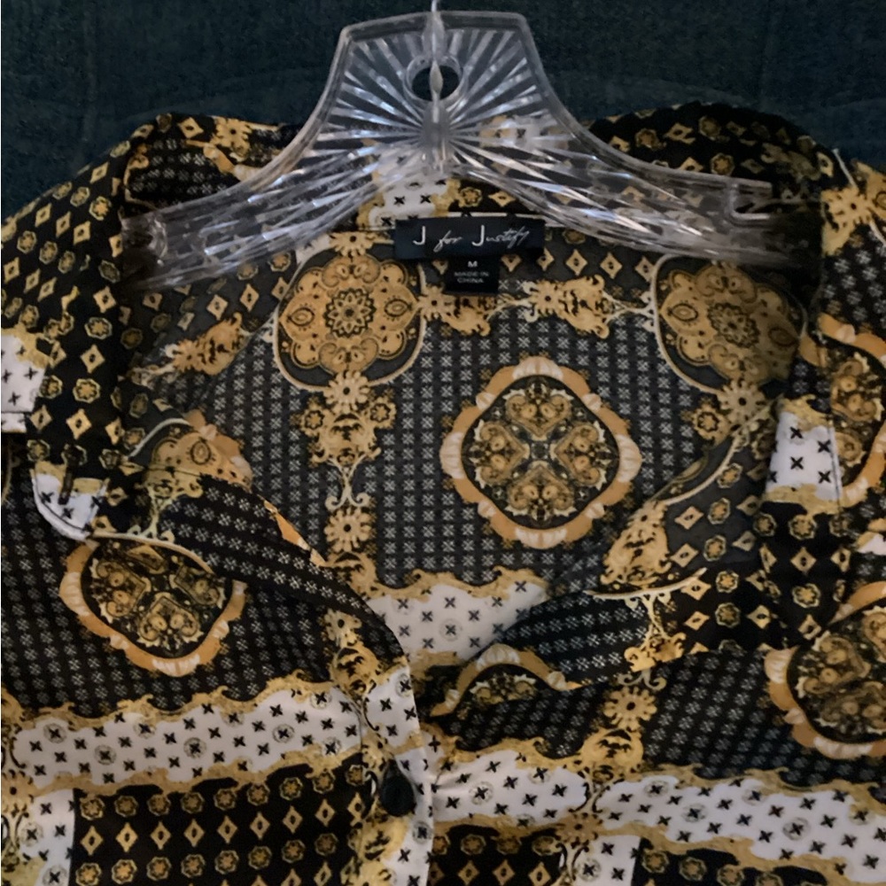 J for Justify Black and Gold Casual Button Down Shirt